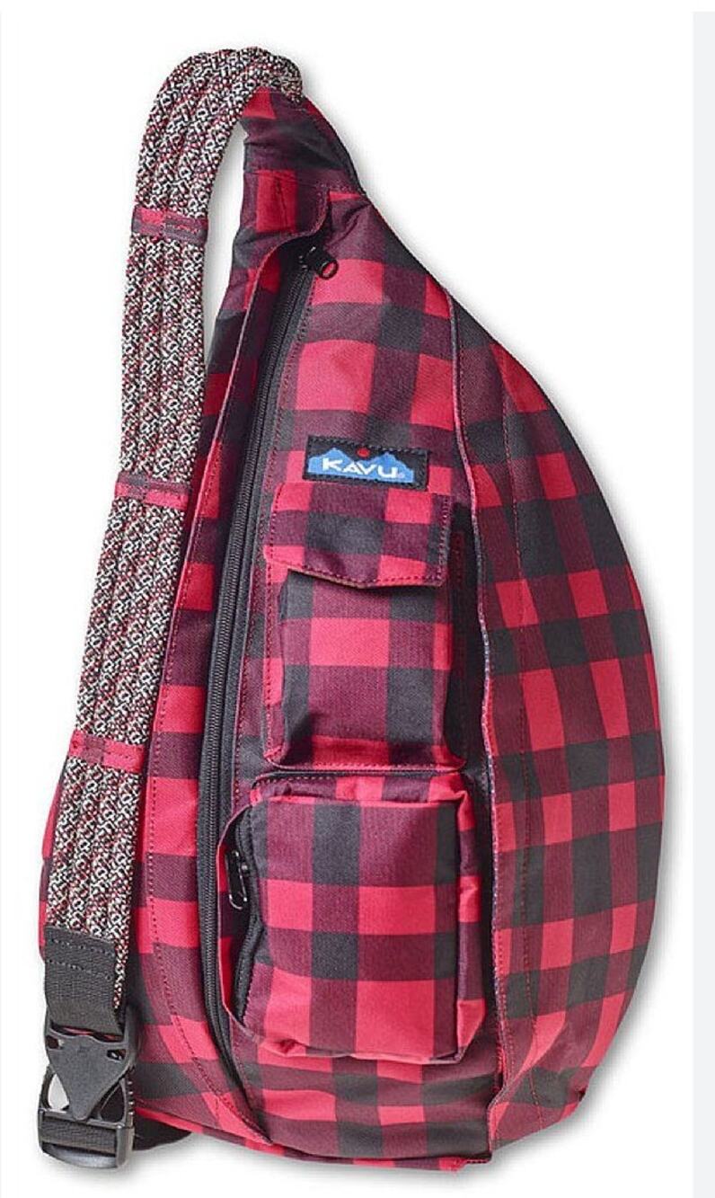 NWOT KAVU Rope Bag Red Black Buffalo Plaid Sling Backpack Crossbody Outdoors